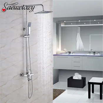 

European Style Chrome Shower Set 12'' Ultra-thin Shower Head Hot&cold Switch Bathroom Shower Mixer Faucet