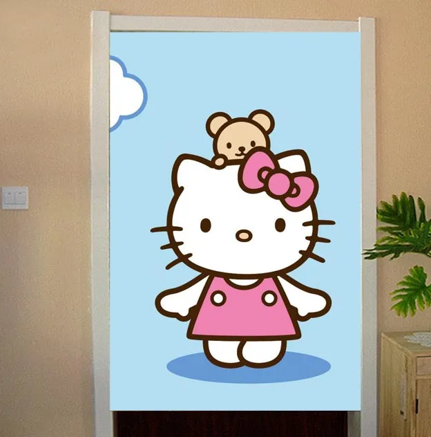 Custom hello kitty cute Cotton Polyester 80x140cm Kitchen Door Curtains