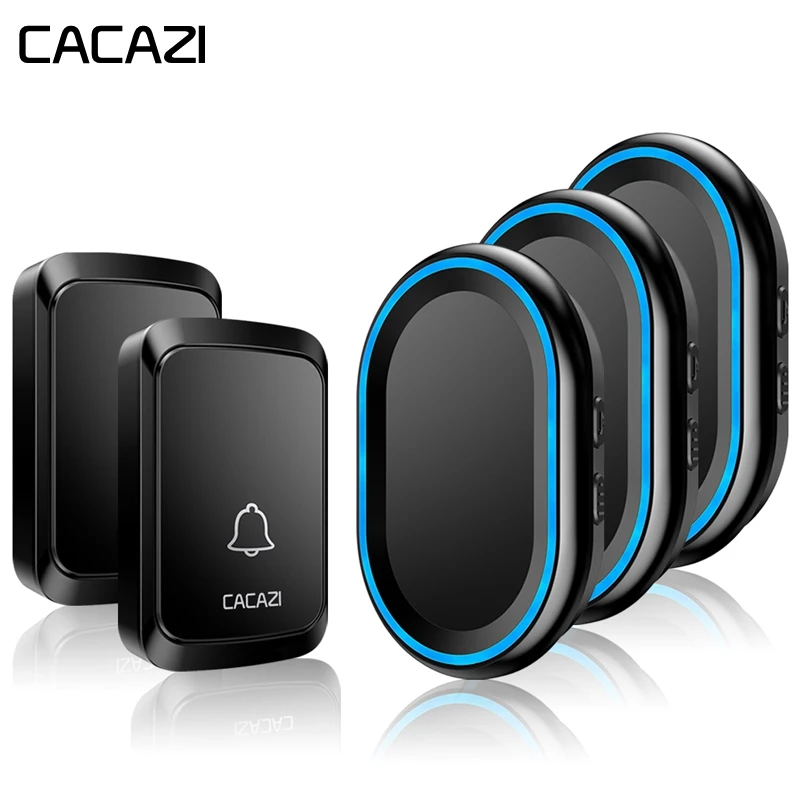 

CACAZI Waterproof Wireless Doorbell LED light 2 Battery Button 3 Receiver 300M Range Remote Home call bell 58 chimes US EU Plug
