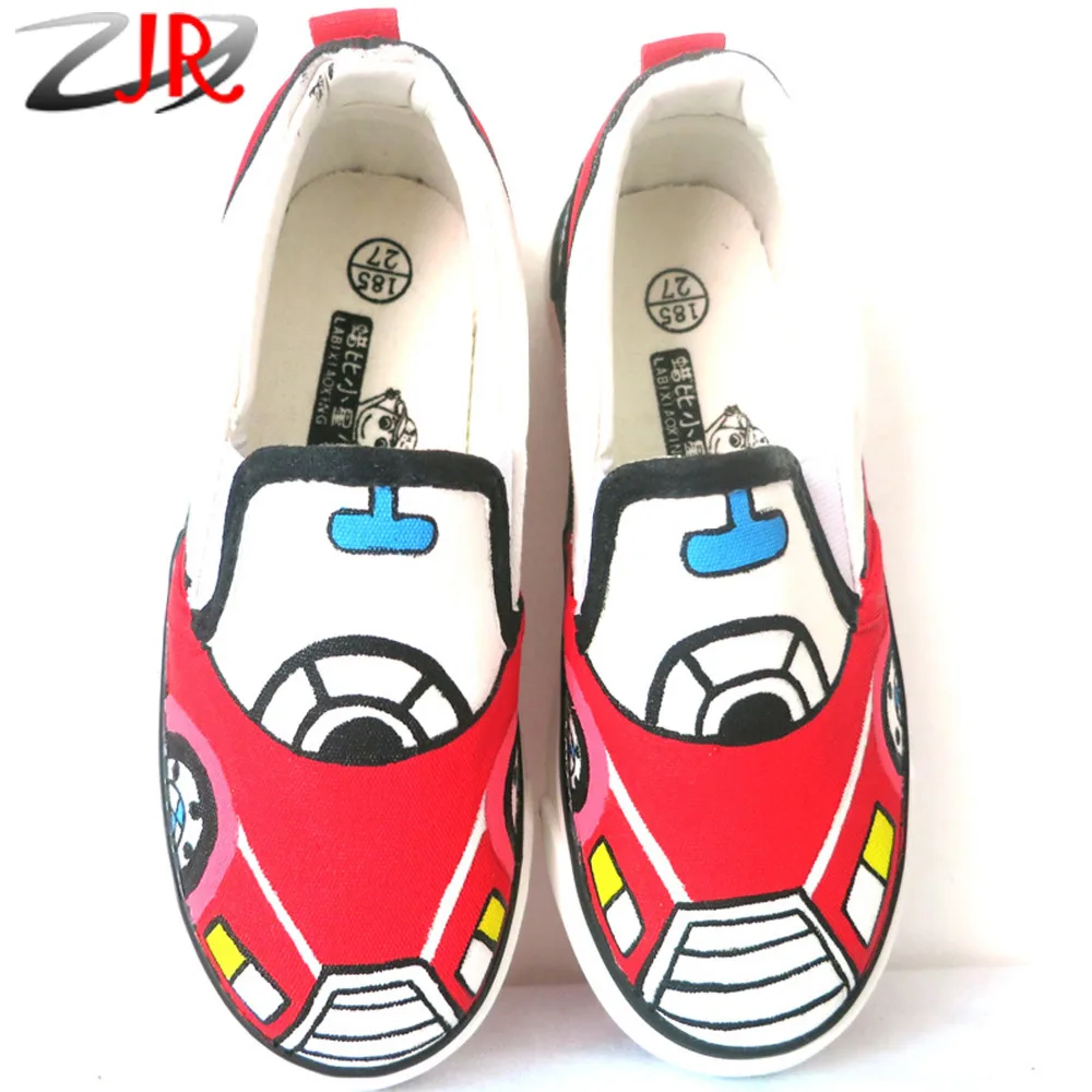 

Cartoon Car Hand Painted Canvas Shoes Children Anime Red Breathable Flat Shoe for Kids Students Graffiti Casual Shoes