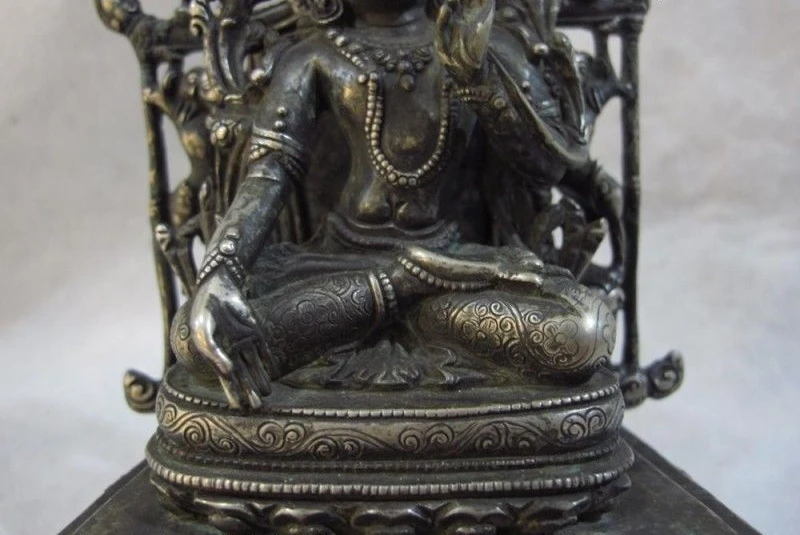 Тибетский монастырь чистое серебро Сделано Классический padma Белая Тара Kwan-Yin статуя Будды
