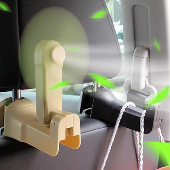 

Auto Seat Back Hanger Car Headrest Hook with Fan for Bag Handbag Purse Grocery Auto Bag Organizer Holder dropship