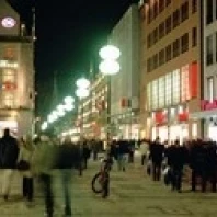 Buildings in a city lit up at night  Munich  Germany Poster Print (18 x 7)