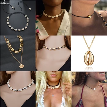 

Shuangshuo Natural Summer Shell Jewelry Choker Necklace Hot Fashion Boho Seashell Necklaces for Women Girls Beach Shell Gifts