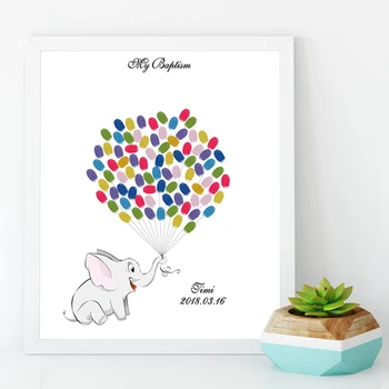 

Cute Little Elephant,Free Custom Baby Baptism Fingerprint Signature Guest Book Thumb Fingerprint Painting Gift For Kids Birthday