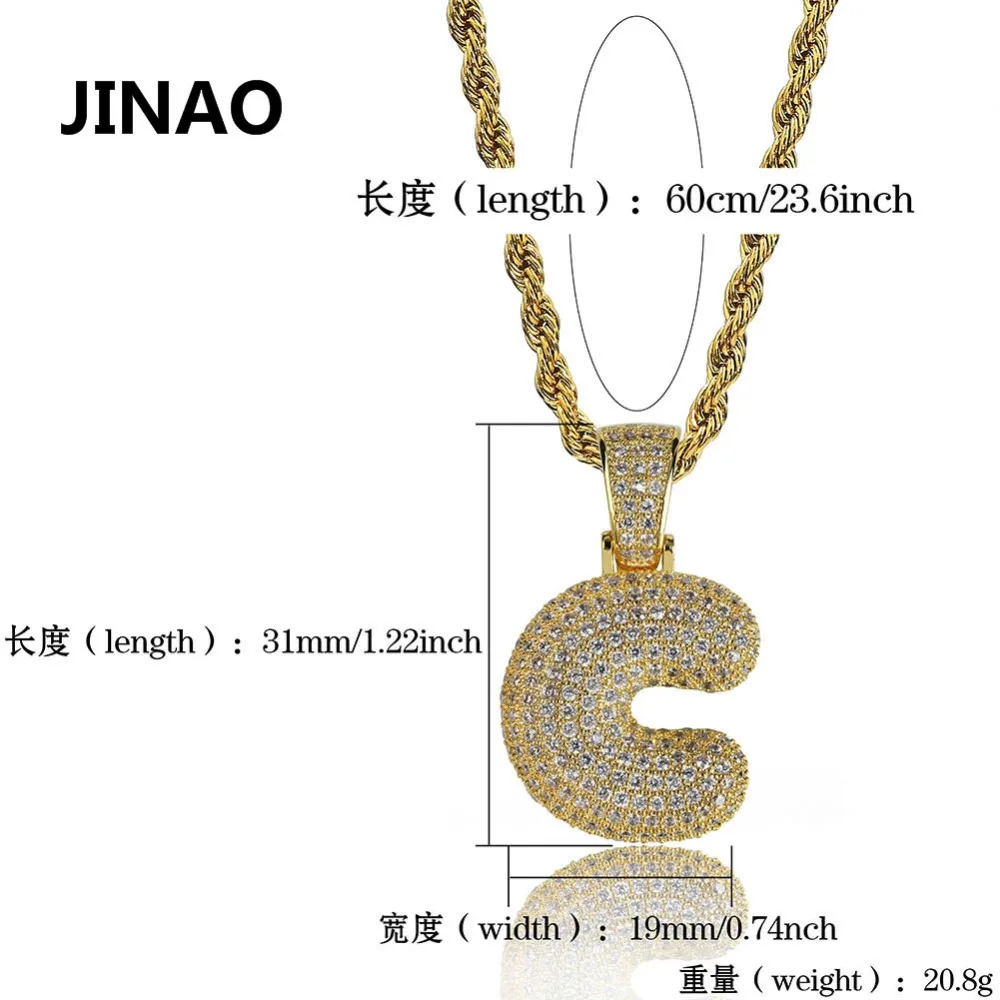 JINAO хип-хоп Iced Out Costom Bubble буквы кулон ожерелье микро проложить AAA+ Циркон с веревкой Чиан и теннисная цепь DIY ювелирные изделия