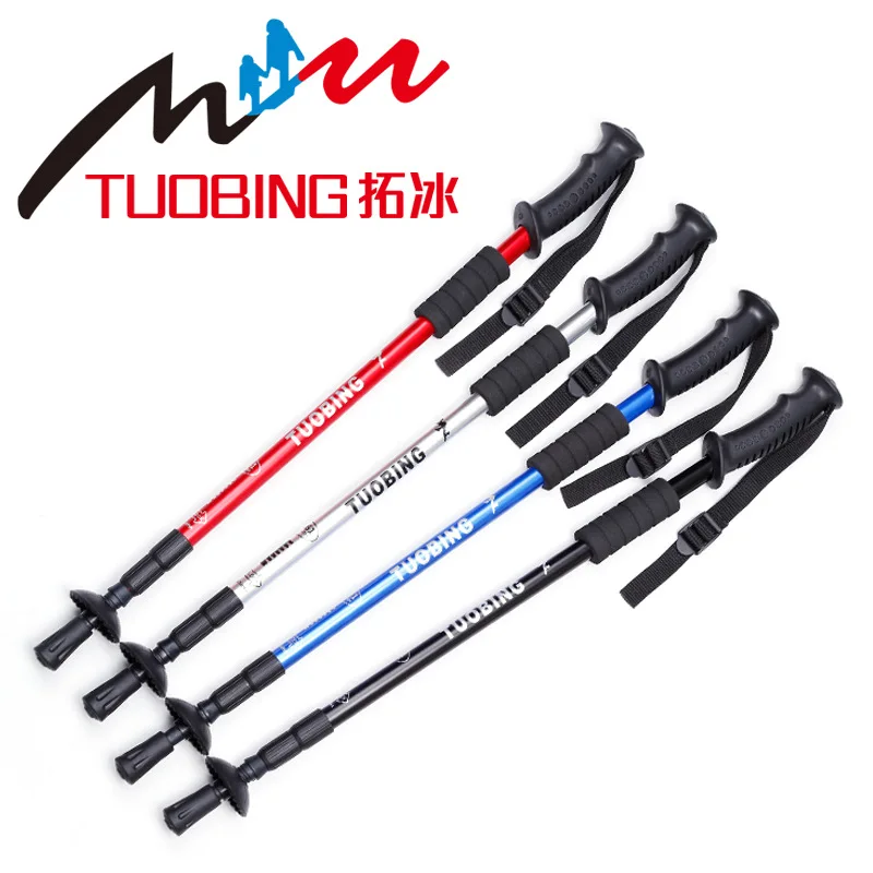 

Aluminum Straight Grip Handle Walking Stick Outdoor Trekking Traveling Climbing Walking Protector 3-section Adjustable Canes