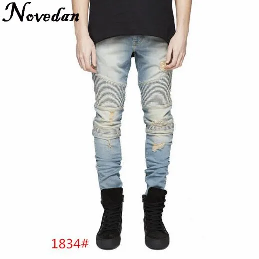 Новинка Kanye West, черные рваные джинсы, мужские джинсы с дырками, супер облегающие, брендовые, облегающие, пуш-ап, джинсовые штаны размера плюс, байкерские джинсы - Цвет: Style 1834