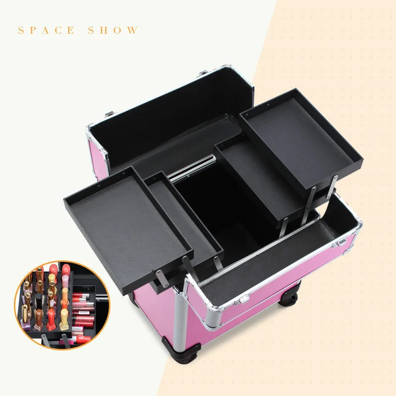 Picture up Schicht Aluminium Fall As Picture Rosa Dauerhaften Und Schwarz Tray Mit Nagel Professionelle Box Rädern Trolley Make as RXUqp