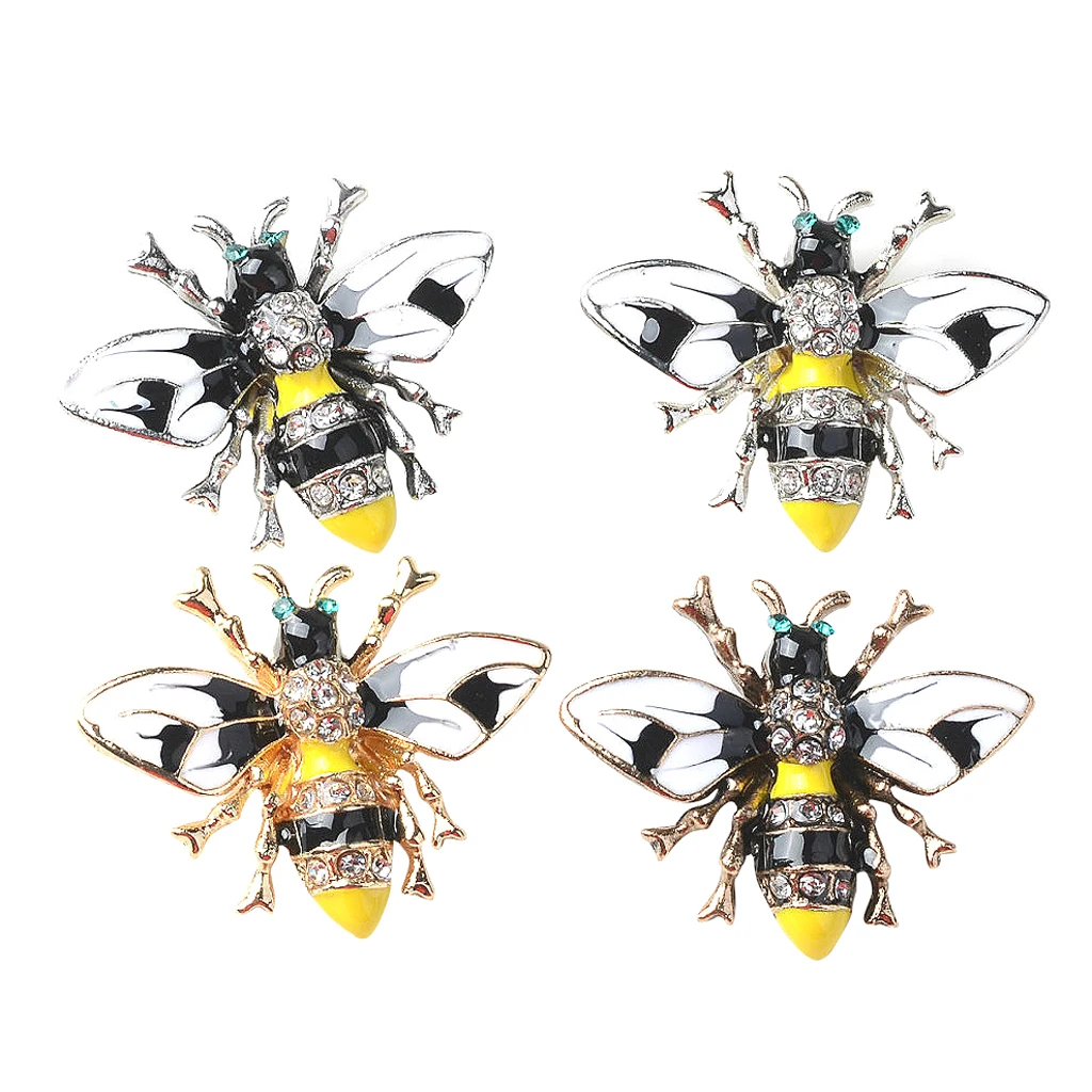 4x Bee Shape Alloy Crystal Enamel Craft Buttons Jewelry Making Findings for Clothing Bag Shoes Hair Accessories Decoration 31mm