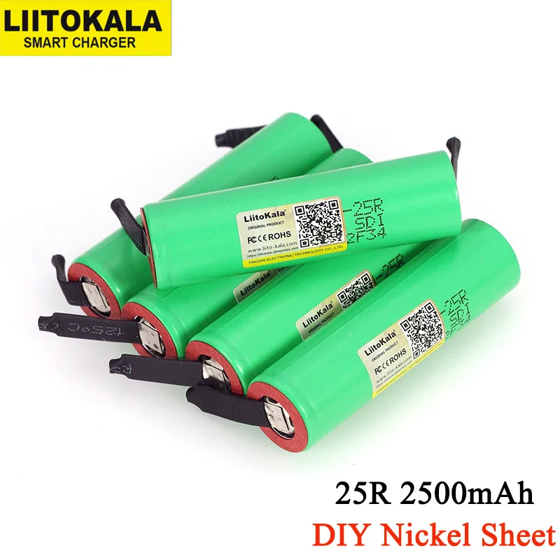 LiitoKala 3,7 V 18650 2500mAh батарея INR1865025R 3,6 V разряда 20A выделенная батарея питания+ никелевый лист DIY