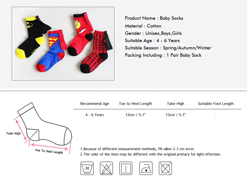 Мстители детские забавные носки «Супермен», «Бэтмен» флэш-памяти для маленьких мальчиков и девочек, хлопковые Косплэй носки; ; носки с принтом в виде персонажей из мультфильма для детей От 3 до 6 лет