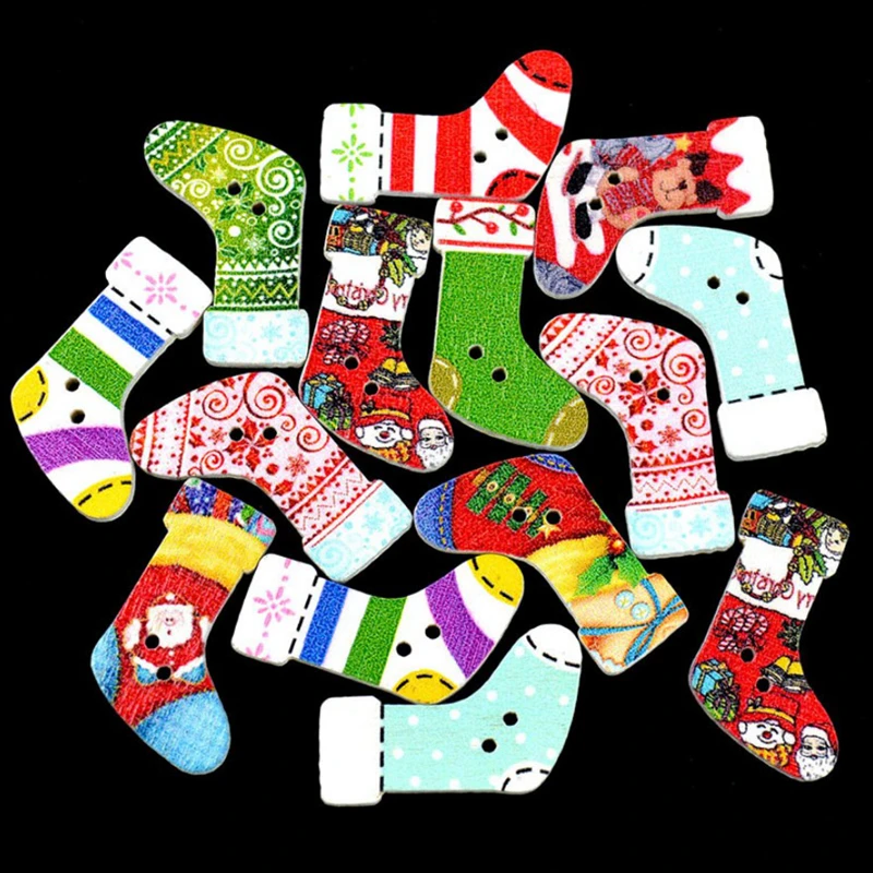 

Mixed Christmas stockings fastener Wooden Button Christmas clothes Decorative Buttons For Cloth Decoration New Year's Product