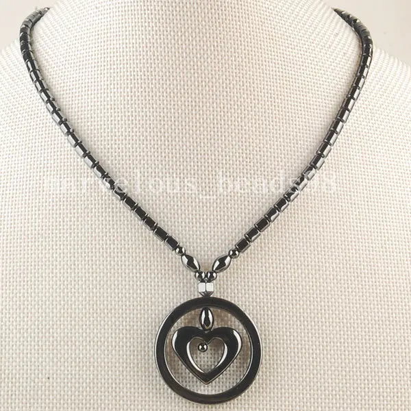 

Free shipping Fashion Jewelry Black Non-Magnetic Hematite Round Heart Pendant Necklace 1Pcs G6230