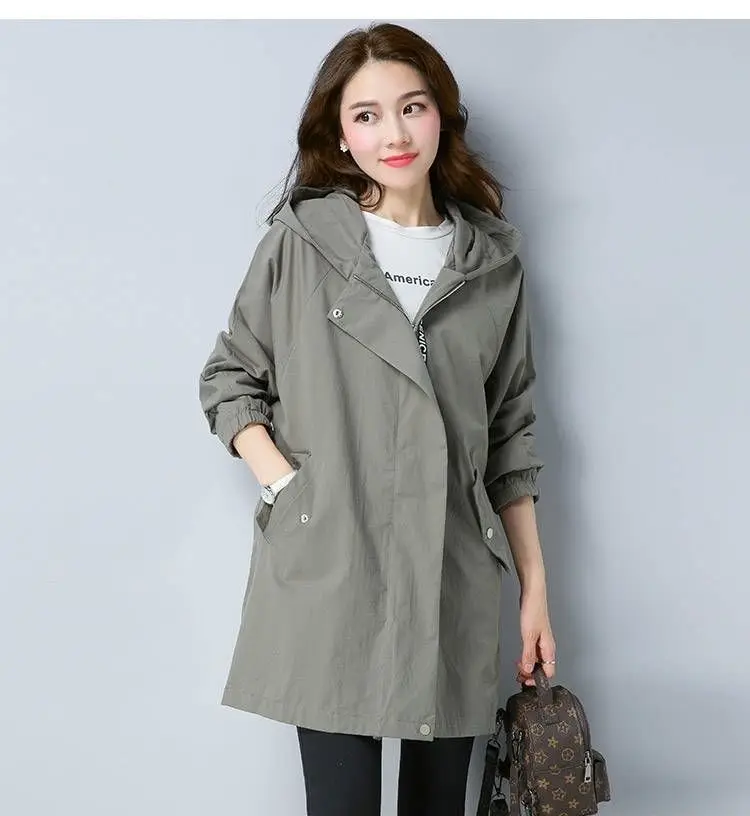 Новинка, Женская куртка, тонкая, Корейская версия, длинная, большой размер, свободная, повседневная, модная, ветровка, куртка