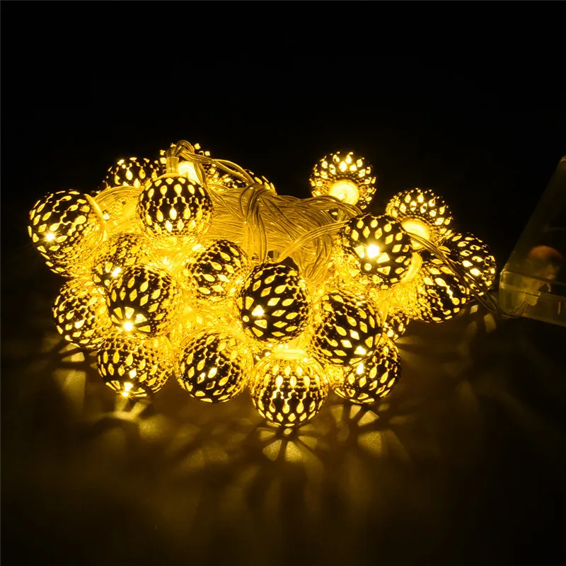 

Golden Moroccan Orb LED String Lights 1/2/3m Battery Operated With 10/20/30 Leds Christmas Wedding Decor Light String Night Lamp