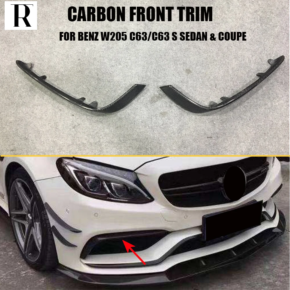 W205 C205 C63 Carbon Fiber Front Bumper Upper Splitter Trim for Benz