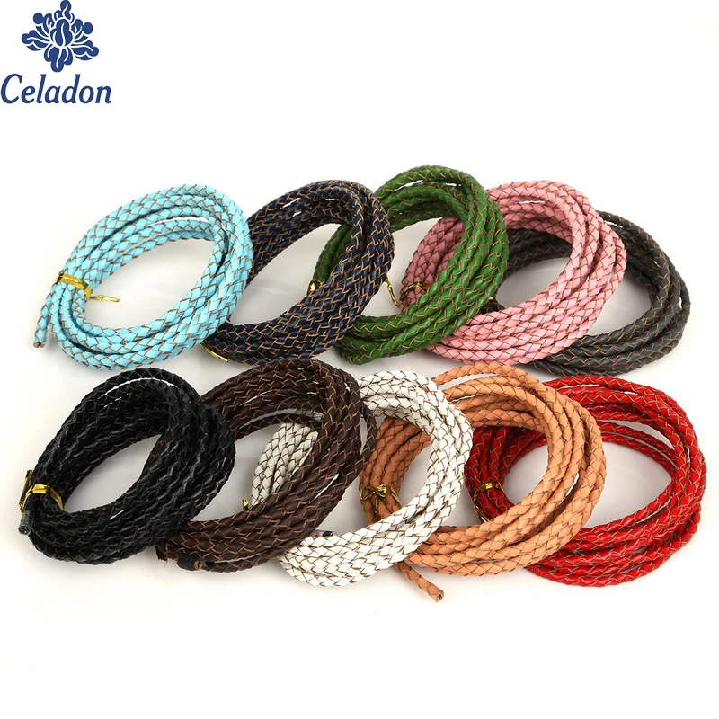 

10 Color 2m New Arrival Superior Round Shaped Weave Genuine Lether Hide Rope String Cord For Handmade Accessories