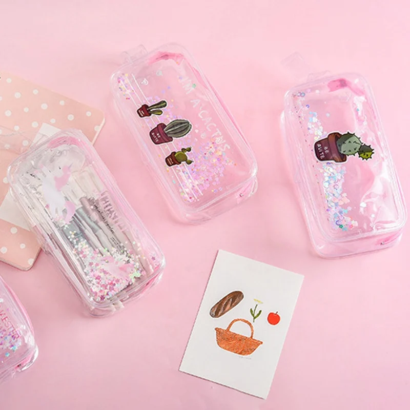 

Cactus Waterproof Pencil Cases Transparent Stationery File Folder Storage Office School Supplies Pencil Bags For Girls