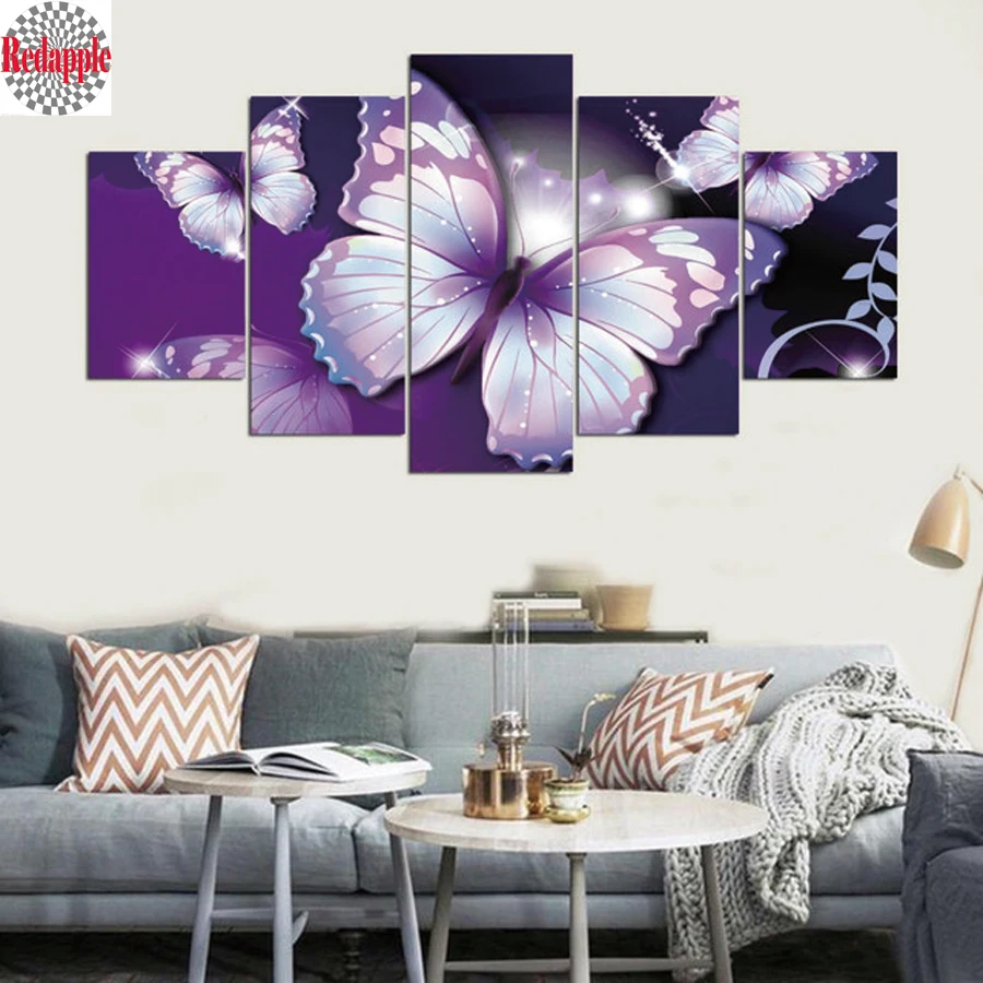 

Full DIY 5D Diamond Painting Purple Butterflies Cross Stitch kits Diamond Embroidery fantasy animals Diamond Mosaic decor 5pcs