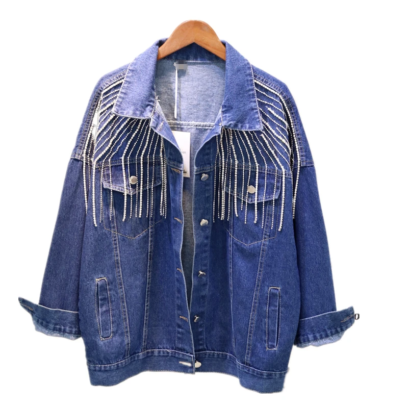 Plus size Luxury Denim Jacket Female New Fashion Bead