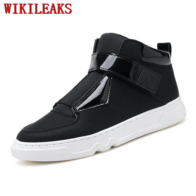 cheap 2019 Spring Men Leather Casual Shoes Hip Hop Shoes Men White Platform Sneakers High Top Street Dancing Shoes Zapatos De Hombre