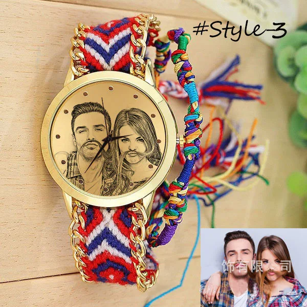  Amxiu Custom Photo Watch Accessories Personalized Handmade Braided Rope Adjustable Watchband Quartz