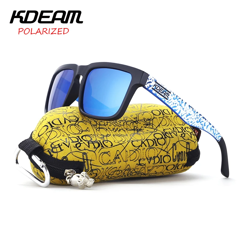

KDEAM 2017 Classical Sport Sunglasses Men polarized Square Sun Glasses Blue frame & Snow Design With Original Case KD901P-C20