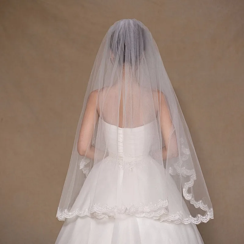 Special Offer Two Layers Veils White Ivory Bridal Veil 2017 With Combo Short Tulle Lace Edge Wedding Veil Accessories Veil Cheap