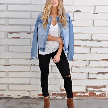 

Plus Size S-3XL Women Slim Retro Washed Fashion Long Sleeve Denim Jacket Ladies Streetwear Casual All-match Outwear SJ3702U