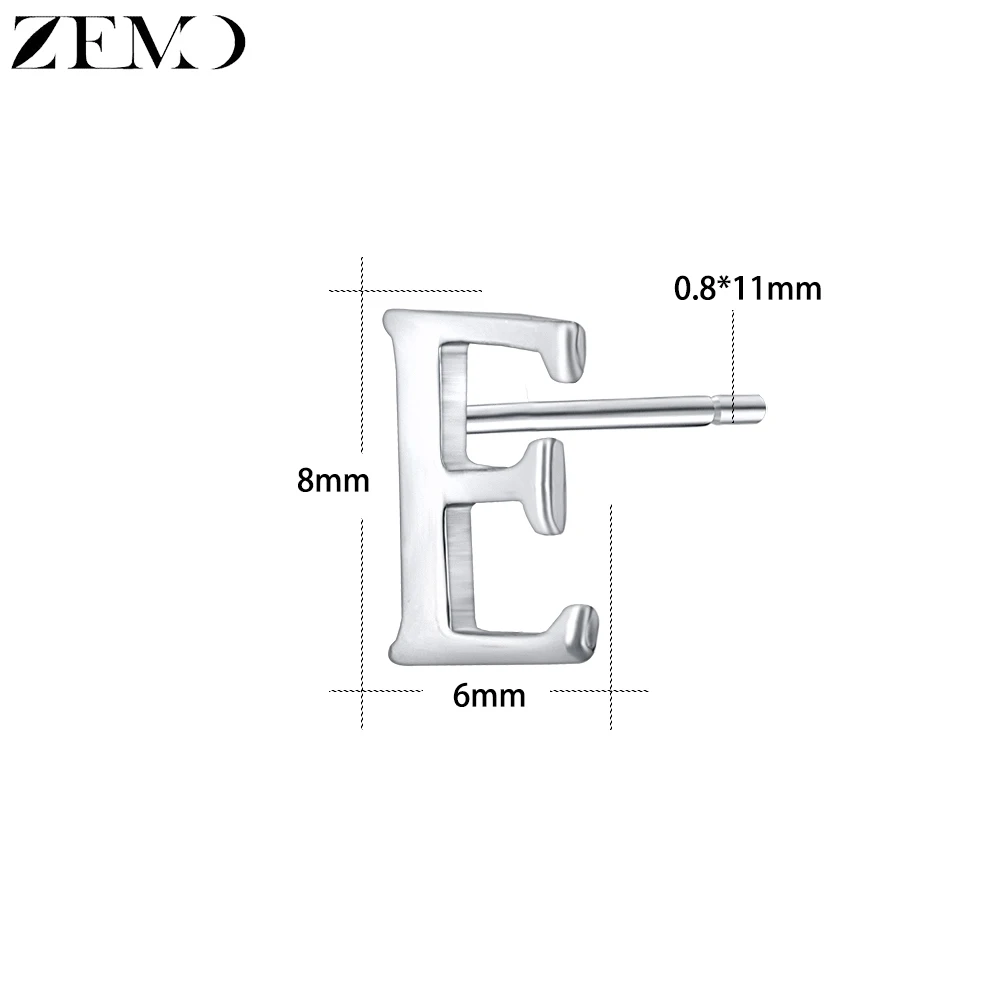 ZEMO серьги-гвоздики для женщин Настоящее серебро 925 проба серьги с инициалами Алфавит серьги-заклепки маленький милый букле d'oreile - Окраска металла: E