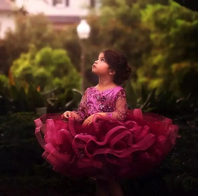 

Full Layered Tutu Baby Girls Birthday Dress Jewel Neck Sequin Applique Lovely Kids Formal Wear 2017 Flower Girl Dress