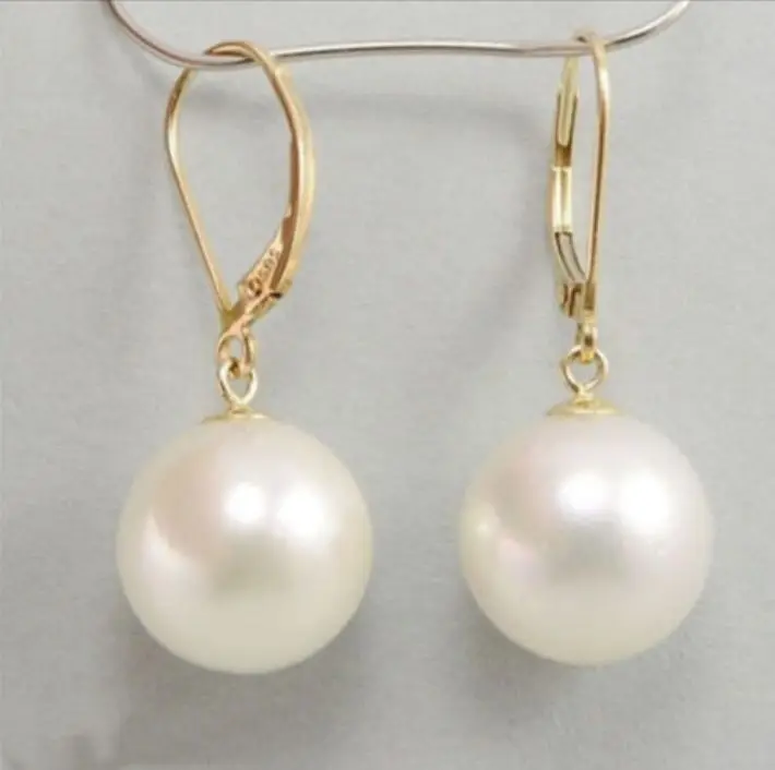

free shipping NATURAL AAA Perfect circle 10-11MM SOUTH SEA WHITE PEARL EARRING 14k/20