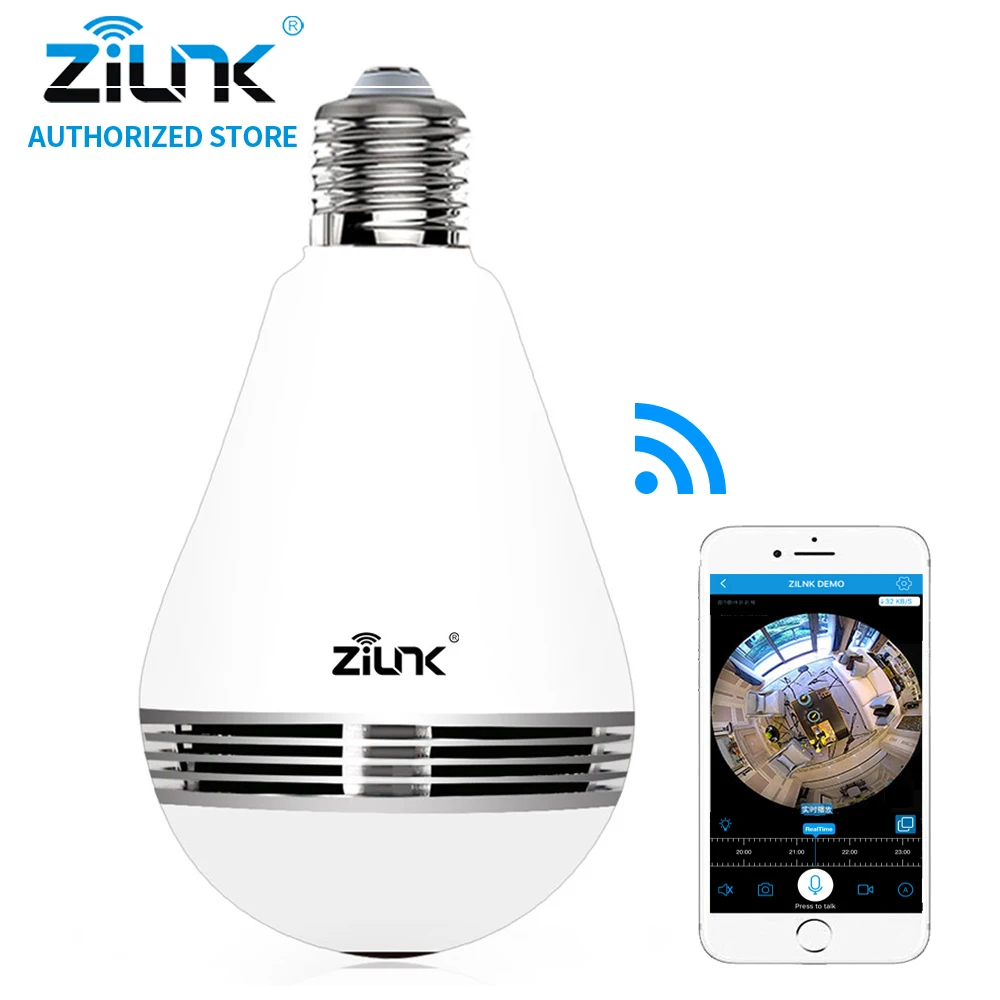 

ZILNK New Mini Lamp Bulb Light WiFi Camera Fisheye 1080P HD Wireless IP Camera 360 Degree Panorama Lens Support 128GB TF Card