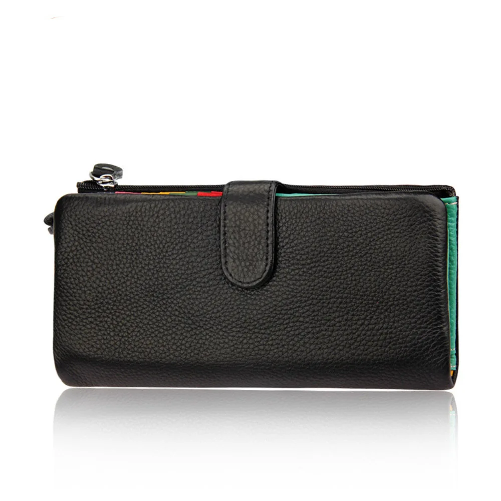 

Genuine Cow Leather Long Women Wallets Solid Fashion Zipper Coin Pocket Purses Card Holder Female Wallets