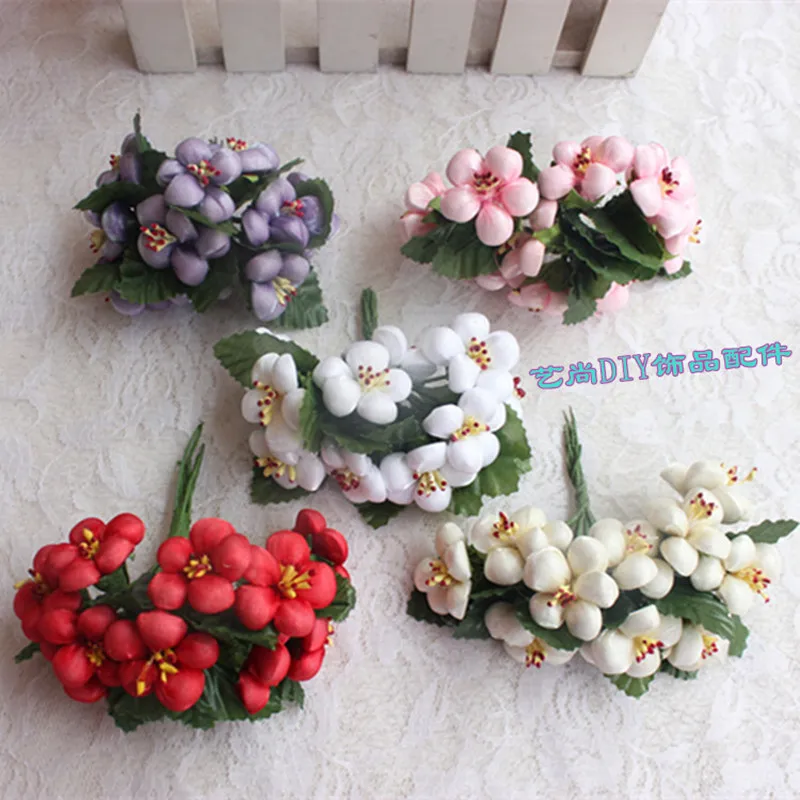 

10pcs/lot Mini Silk Artificial Rose Flowers Bouquet Scrapbooking Peach blossom Flower Leaves Stamen Wedding Decoration Stamen