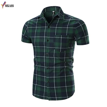 

2018 New Summer Mens Dress Shits Fashion Chemise Homme Mens Checkered Shirts Short Sleeve Cotton Shirt Men Blouse XXL