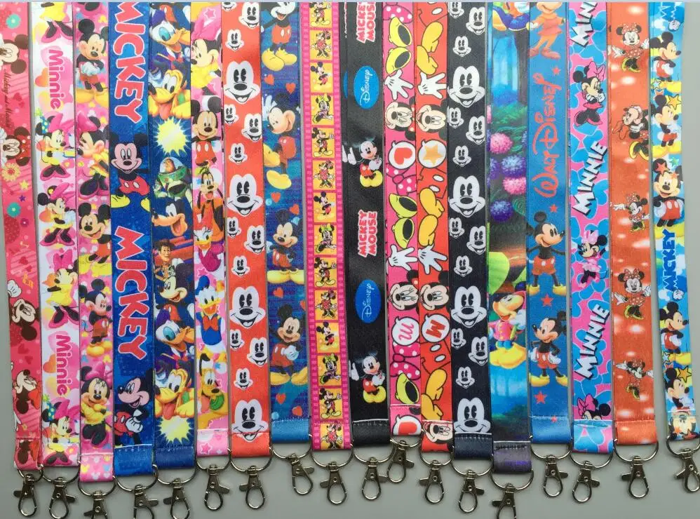 

new 12pcs Popular Cartoon minnie mickey mix Key Lanyard Badge ID Cards Holders Neck Straps with Keyring Gifts Party Favors