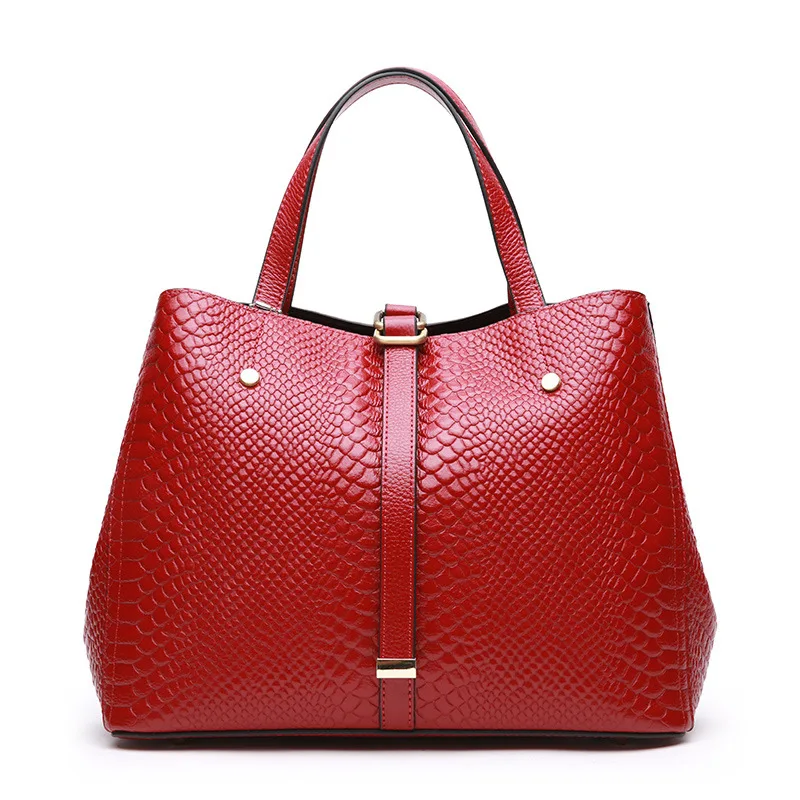 

Fashion Women Genuine Leather handbags serpentine ladies shoulder bags red large torebka damska Female tote cross body bag black