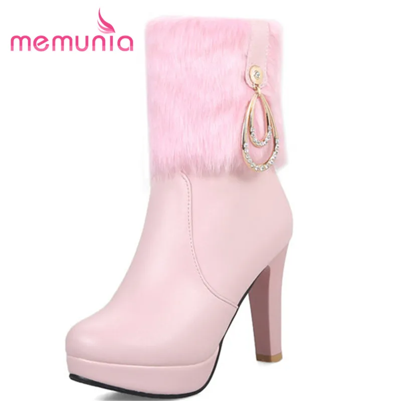 

MEMUNIA 2020 new ankle boots for women simple metal decoration boots sweet faux fur winter women boots big size 32-43