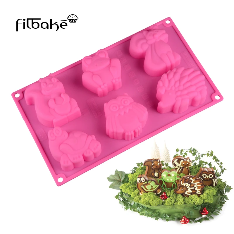 

FILBAKE 6 Hole Animal Shape Cake Mold Frog Kangaroo Turtle Hedgehog DIY Silicone Mould For Make Jelly Chocolate Baking Tools