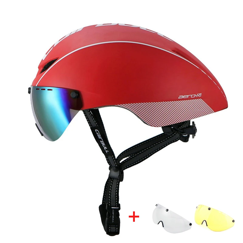 Велосипедный шлем с линзами TT In-mold дорожный велосипед шлем MTB очки Сверхлегкий ветрозащитный езда гоночный велосипедный шлем - Цвет: Red plus lens