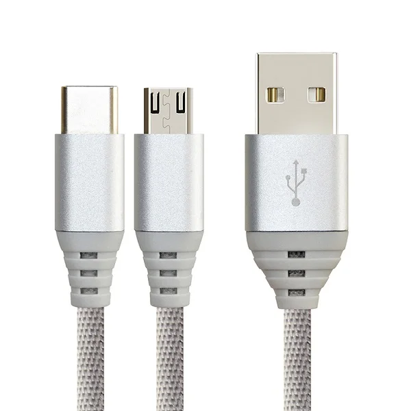 Кабель 2 в 1 USB A к Micro type C USB кабель для samsung USB кабель для Xiaomi 4C Nexus 5X6 P Android телефон C152 - Цвет: silver