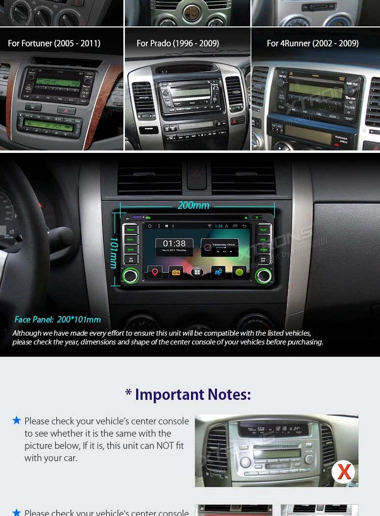 Perfect 6.2" Android 7.1 OS Car DVD Multimedia for Toyota Corolla 2000-2006 & Prado 1996-2009 & 4Runner 2002-2009 & Sequoia 2003-2007 2