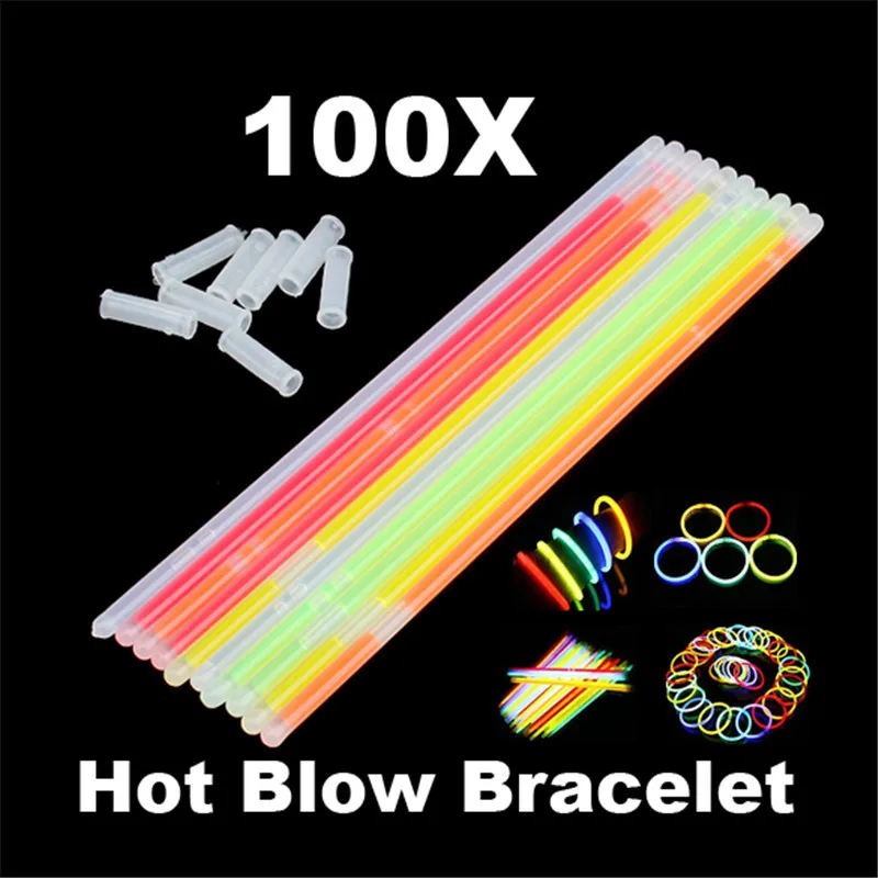 100 pcs Multi color Glow Stick светится в темноте Браслет вечерние вечеринка Хэллоуин люминесцентные светящиеся игрушки с прямыми разъемами