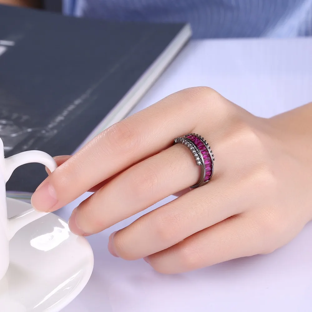 Square Shape Purple Cubic Zirconia Party Accessorise Black Gun Color Rings For Womens Fashion Jewelry (JewelOra RI103317)
