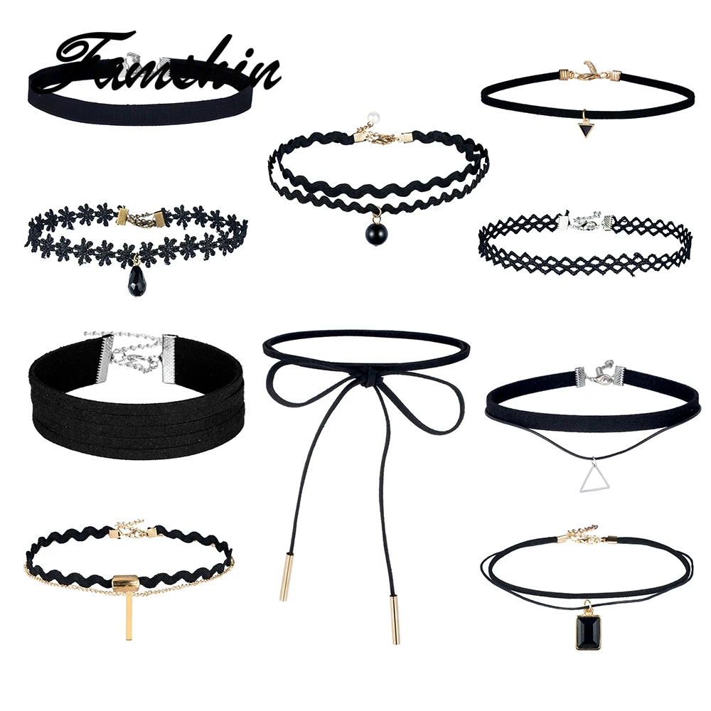 FAMSHIN 10 PCS/Set New Gothic Tattoo Leather Choker