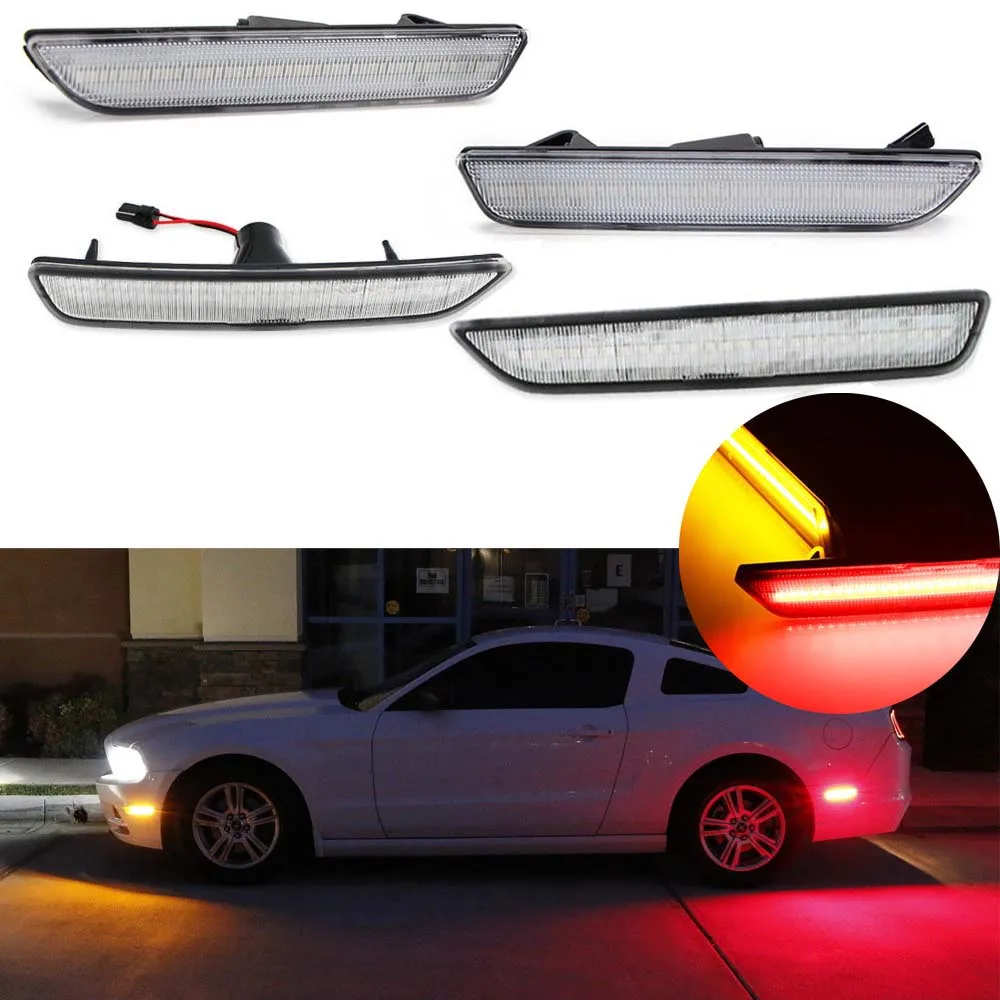 For Car Mustang LED Amber/Red Full Side Marker Lights 2010-2014 Ford front &amp Rear sidemarker lamps 12V Clear Len | Автомобили и