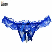FEITONG/ женские газовые кружевные трусики с бантом и бусинами и жемчугом с открытой промежностью нижнее белье для Танга сексуальное нижнее белье женское нижнее белье