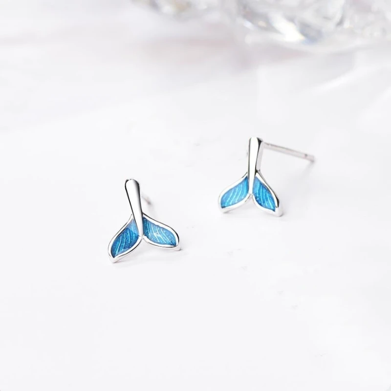 

Sole Memory Korean Blue Mermaid Tail Cute Mini 925 Sterling Silver Temperament Fashion Female Stud Earrings SEA412